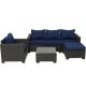 Unbranded 6-Piece Dark Brown Rattan Wicker Patio Conversation Set Sectional Sofa Set with Dark Blue Cushions Q423-11