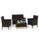 Gymax 4-Piece Rattan Patio Conversation Set Outdoor Wicker Furniture Set with Tempered Glass Table Navy Cushions GYM13584