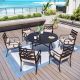 PHI VILLA 7-Piece Black Metal Patio Outdoor Dining Set with Round Table and Stationary Chair with Beige Cushions THD7-409B405