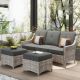 Toject Eureka Grey 3-Piece Modern Wicker Outdoor Patio Conversation Sofa Seating Set with Black Cushions PDA103
