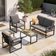 LAUSAINT HOME Black 4-Piece Metal Patio Conversation Set with Plush Gray Cushions FCS003-001-S
