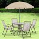 Unbranded Beige 6-Piece Steel Outdoor Patio Dining Set for 4 with Umbrella, Round Glass Table and Folding Dining Chairs for Garden XS-W2225P172552