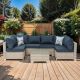 Unbranded 7-Piece Grey and White Wicker Patio Outdoor Conversation Set with Dark Blue Cushions Loveseat, Coffee Table, Storage Box QR-586
