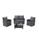 Zeus & Ruta Gray 4-Piece Rattan Wicker Patio Conversation Set with Tempered Glass Coffee Table and Grey Cushions for Poolside, Lawn XY-396