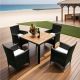 Unbranded Black 5 -Piece Wicker Outdoor Dining Set with Acacia Wood Top with Beige Cushions DS-3