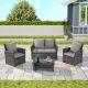 ITOPFOX Outdoor Patio Furniture Set Dark Gray 4 -Piece PE Rattan Wicker Patio Conversation Set with Gray Cushions, Coffee Table HDSA04-4OT038