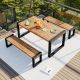 Unbranded GO Brown 3 Pieces Wood and Steel Frame Outdoor Dining Furniture Set with Dining Table and 2 Benches Set XT-FG201232AAA