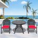 Willit Isabella Black 3-Piece Cast Aluminum Outdoor Dining Set with Round Table and Dining Chairs and Random Color Seat Cushion SL-6008CZ2&1110