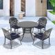 Willit Isabella Black 5-Piece Cast Aluminum Outdoor Dining Set with Round Table and Dining Chairs and Random Color Seat Cushion SL-6012CZ4&1149