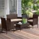 Pure Garden 4-Piece Rattan Patio Furniture Set - Couch with Table and 2 Patio Chairs with Beige Removable Seat Cushions, Brown 80-OUTD-WK-SOF2CHTBR