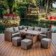 HEARTH & HARBOR 7-Piece Brown Wicker Patio Outdoor Dining Sofa Set, Sectional, Dining Table with Grey Cushions NB-PFW-DG-7-BR/GR
