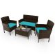 Costway 4-Piece Metal Rattan Patio Conversation Set with Turquoise Cushions HCST01700