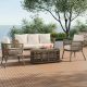 Zeus & Ruta 4-Piece Brown Grey Rattan Wicker Outdoor Conversation Set with Beige Cushions, Coffee Table for Porch, Backyard, Garden QR-669