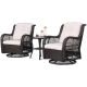 Gardenbee 3-Piece Brown Wicker Outdoor Swivel Rocking Chair Set with Cream Cushions Patio Conversation Set (2-Chair) M13-BEIGE-HDGB