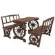 ITOPFOX 4-People, 3 Piece Wooden Patio Table and Dining Bench Set with Wagon Wheel Design for Backyard Garden Deck, Carbonized H2SA22OT388