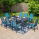 PHI VILLA Black 9-Piece Metal Outdoor Patio Dining Set with Slat Rectangle Table and Stackable Aluminum Chairs THD9-453-321BL