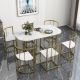 Unbranded 7-Piece Metal Outdoor Dining with Faux Marble Compact 55 Inch Kitchen Table Set for 6, in Golden White H2PH012OT015