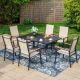 PHI VILLA Black 7-Piece Metal Outdoor Patio Dining Set with Slat Rectangle Table and Stackable Aluminum Chairs THD7-0604-321BE