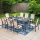 PHI VILLA Black 9-Piece Metal Outdoor Patio Dining Set with Slat Rectangle Table and Stackable Aluminum Chairs THD9-453-321BE