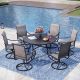 PHI VILLA Black 7-Piece Metal Outdoor Dining Set with Round Table and Textilene Swivel Chairs THD7-409B-093B
