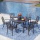 PHI VILLA Black 7-Piece Metal with Round Table Patio Dining Set and Fashion Stackable Chair THD7-409B-096
