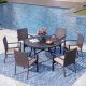 PHI VILLA Black 7-Piece Metal Round Patio Outdoor Dining Set with Rattan Chair with Beige Cushions THD7-409B-099