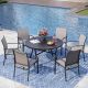 PHI VILLA Black 7-Piece Metal Slat Round Table Outdoor Patio Dining Set with Brown Textilene Chairs THD7-409B-154Z