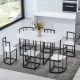Unbranded 7-Piece Metal Outdoor Dining with Faux Marble Compact 55 Inch Kitchen Table Set for 6, in Black Frame and White Marble H2PH012OT017