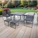 Unbranded 9-Piece Grey Wicker PE Rattan Outdoor Dining Set with Dark Grey Cushions and Glass Tabletop Chairs-01