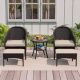 MeetLeisure 5-Piece Outdoor Wicker Patio Conversation Seating Set with Beige Cushions YD-M87-A01