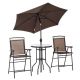 Unbranded 4-Pieces Brown Metal Outdoor Dining Furniture Set, 2 Folding Chairs, Adjustable Angle Umbrella, Tempered Glass Table LT-241