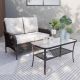 COOS BAY 2-Piece Brown Wicker Patio Outdoor Rattan Loveseat Set with Beige Cushions, Coffee Table with Shelf CB-P2-B01-BGE