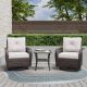 COOS BAY 3-Piece Brown Wicker Outdoor Patio Conversation Set Swivel Rocking Chairs with Beige Cushions and Side Table with Shelf CB-P3-B01-BGE