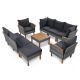 Tenleaf 9-Piece Wicker Patio Conversation Set with Acacia Wood Legs and Tabletop with Gray Washable Cushions Coffee Table FCBF13-14