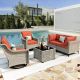 XIZZI Thor 6-Piece Wicker Patio Conversation Seating Sofa Set with Orange Red Cushions and Swivel Rocking Chairs YZSKT806RD-B13