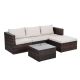 Zeus & Ruta Brown 5 Piece PE Wicker Outdoor Patio Sectional Set Couch with Coffee Table and Beige Cushion for Garden and Backyard XY-607
