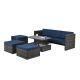 Zeus & Ruta 5-Piece Wicker Patio Conversation Set Outdoor Sofa Set with Navy Blue Cushions, lift TOP Coffee Table and Lounger Sofa XY-612