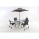 Zeus & Ruta 5-Piece Black Metal Standard Height Outdoor Dining Set for 4-People, with Umbrella for Garden, Lawn, Porch, Balcony HWB-345
