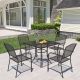 Mondawe 5-Piece Black Steel Mesh Dining Chair Square Table 29.5 in. Height Outdoor Dining Set with Umbrella Hole MO-07SL4C1TSQBL