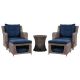 Zeus & Ruta 5-Piece Rattan Wicker Patio Conversation Set Patio Swivel Rocking Chairs Set with Pet House Cool Bar and Blue Cushions XY-649