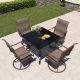 Mondawe 5-Piece Steel Textiliene Swivel Chair Square Table 28.54 in. Height Outdoor Dining Set with Umbrella Hole MO-5SL4Z1STBR