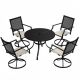 Mondawe 5-Piece Metal Outdoor Dining Set Round Table with Umbrella Hole Swivel Dining Chairs with Beige Cushions MO-C3312T73A