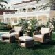Sudzendf 5-Piece Wicker Patio Conversation Set with Beige Cushions, Pet House Cool Bar and Retractable Side Tray KIKIO204345