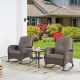 Pocassy 3-Piece Brown Wicker Patio Conversation Set with Gray Cushions and Coffee Table Flat Handrail Rocking Chairs PJ086-3
