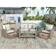 AUTMOON 6-Piece Patio Furniture Set Wicker Outdoor Conversation Set with 2 Ottomans and Coffee Table Beige Cushions WY000298AAA