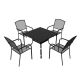 Mondawe 5-Piece Black Steel Dining Chair Square Table 28.54 in. H Outdoor Dining Set with Umbrella Hole MO-5SL4TW1STBR
