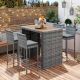 JimsMaison 5-Piece Wicker Outdoor Serving Bar Set with Gray Cushions XBGOPD04B-GRA