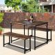 Cesicia Space-Saving Black 3-Piece Metal Dining Set with 2 Benches and Rustic Brown Wood Table Top for 4-Person PGf05