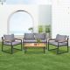 Winado 4 Piece Metal Frame with Acacia Wood Armrest and Tabletop Patio Conversation Set with Gray Cushions K1G56000723+724