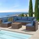 Runesay New 6-Piece Wicker Patio Conversation Set with Blue Cushions Couch Patio Sectional Sofa Conversation Sets with Ottoman luo-sen-001DB